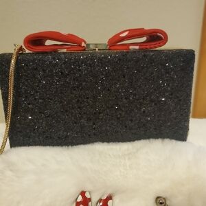 Elegant Glitter Clutch with Red Bow Accent
